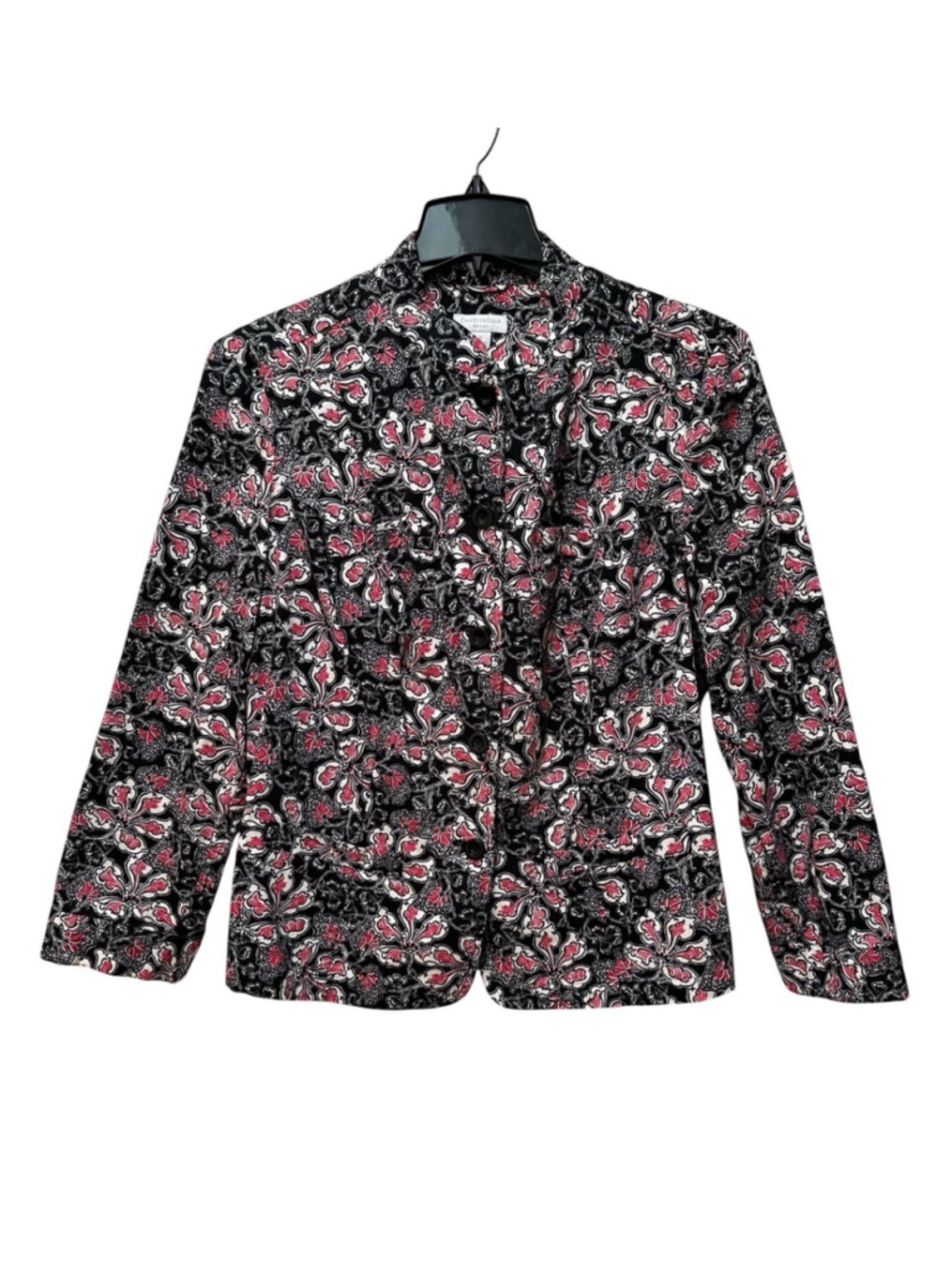 Charter Club Woman Floral Blazer Jacket Womens 1X Multicolor Long Sleeve Career